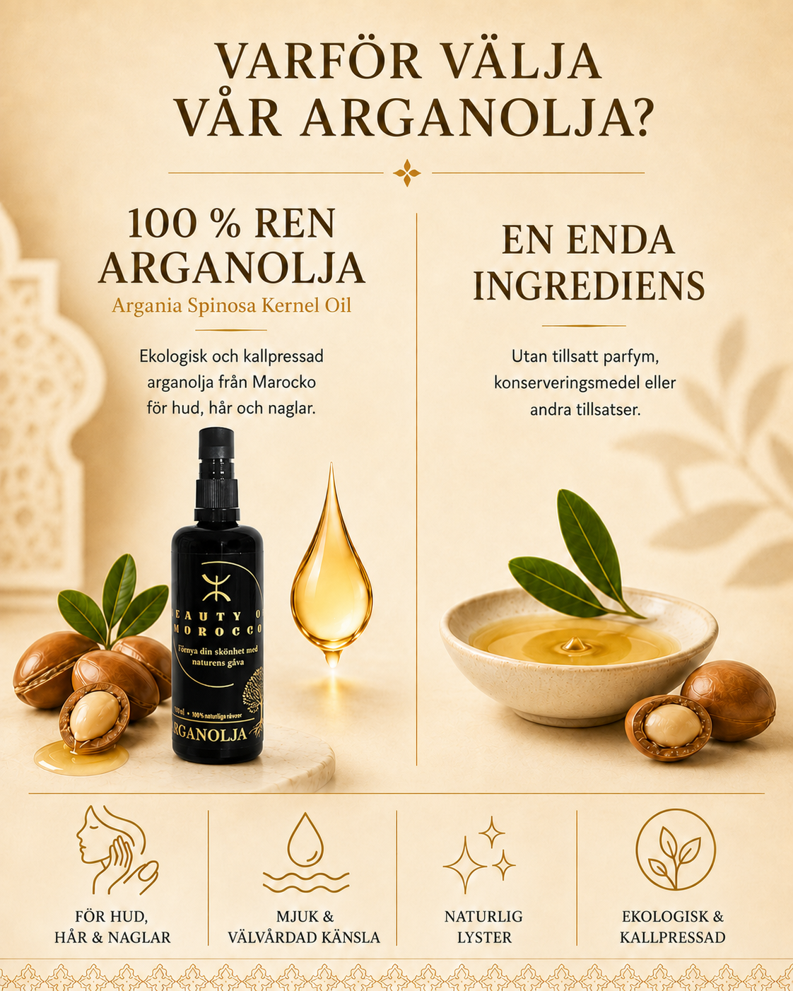 Ekologisk Arganolja 100 % – för Hud, Hår & Naglar
