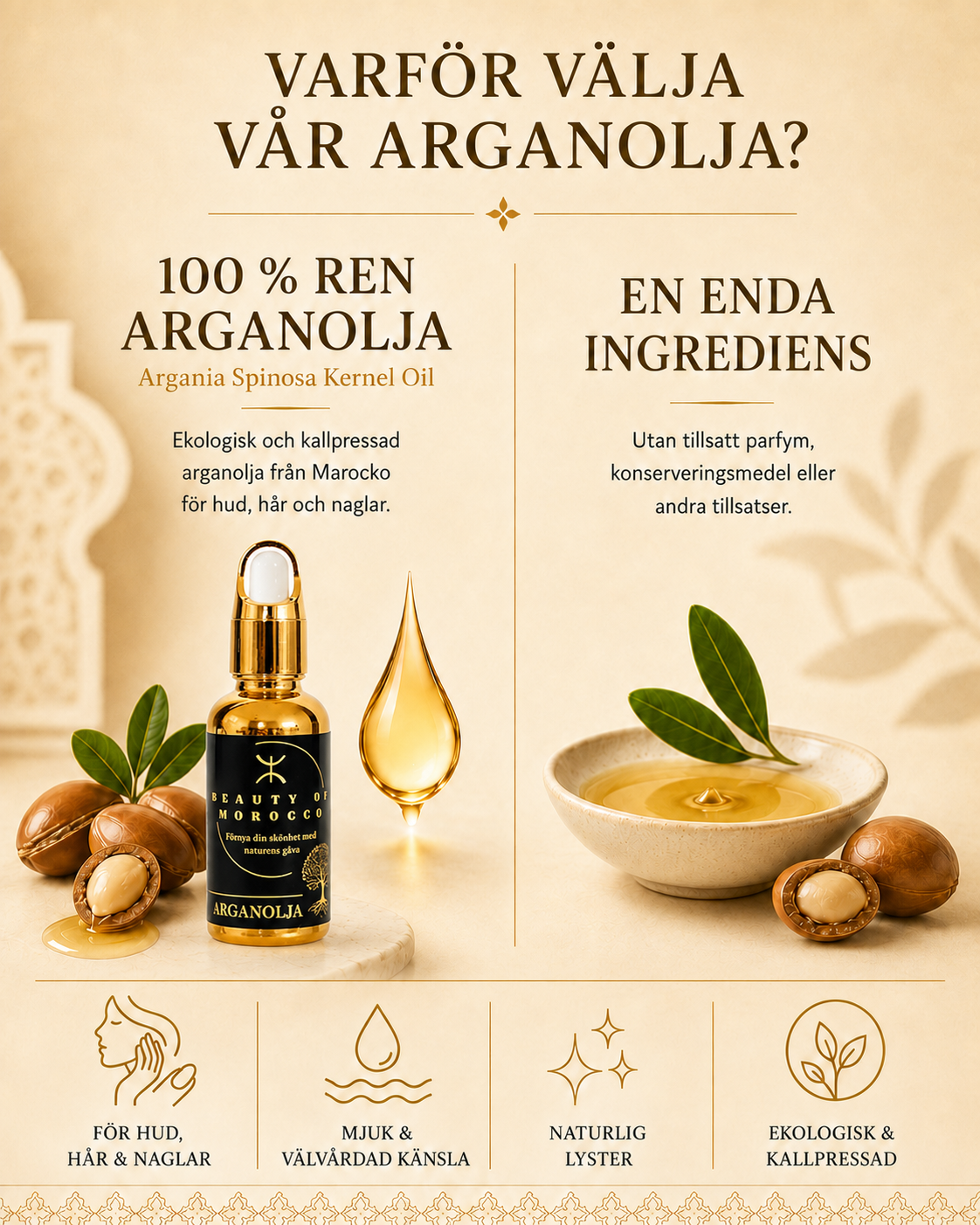 Ekologisk Arganolja 100 % – för Hud, Hår & Naglar